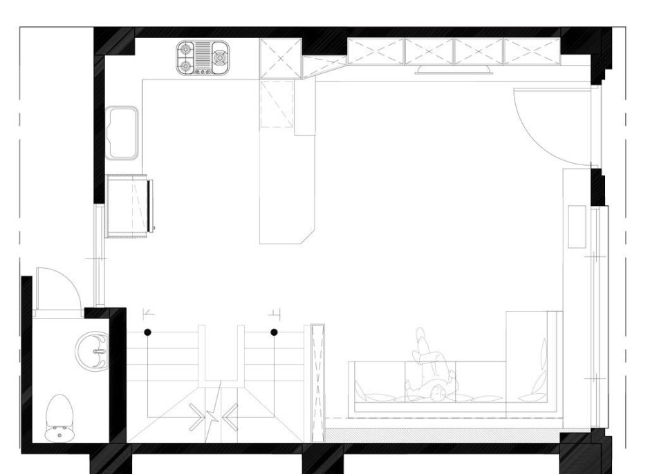 休闲多元一楼客餐厅平面图装修案例