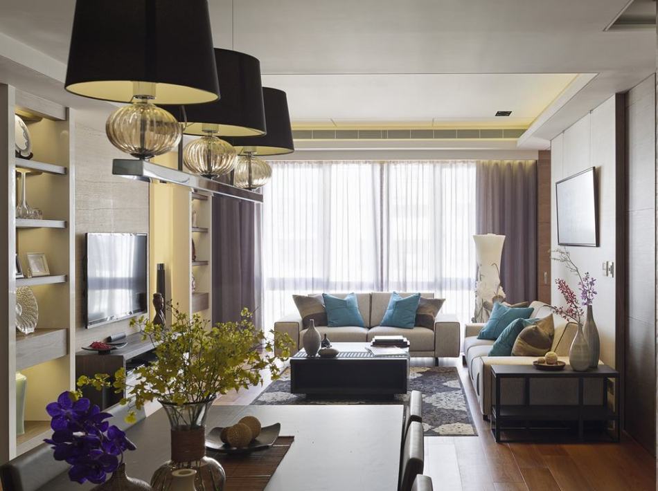 混搭风餐厅望向客厅装修图片